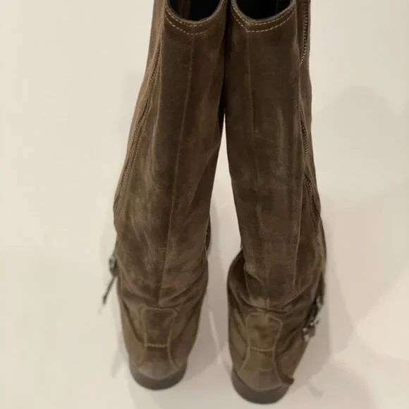 NIB Alberto Fermani brown soft suede zip boots 38